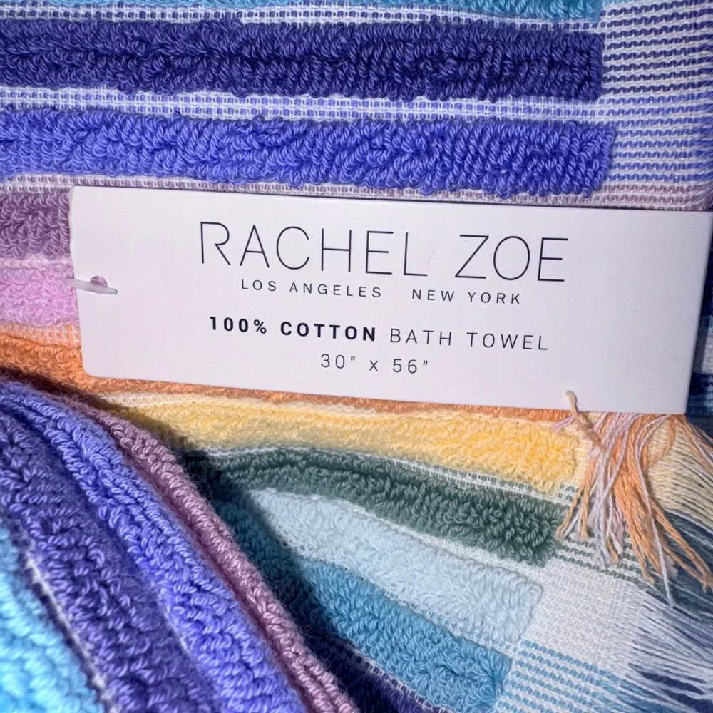 Rachel Zoe Bath Towel Set 30 x 56  Multicolor New Cotton Striped Fringe 4 piece